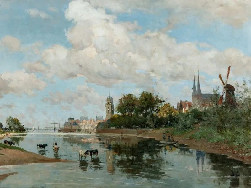 1853-Bartus Korteling - Paesaggio fluviale visto da Deventer